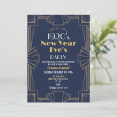 1920s New Year Party Art Deco Navy Gold 招待状 (スタンド正面)