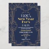 1920s New Year Party Art Deco Navy Gold 招待状 (正面/裏面)