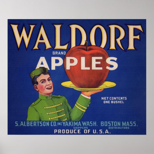 1920s Waldorf Apple crateラベルプリント ポスター (正面)