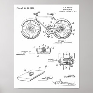 1921自転車ペダルデザイン特許プリント ポスター
