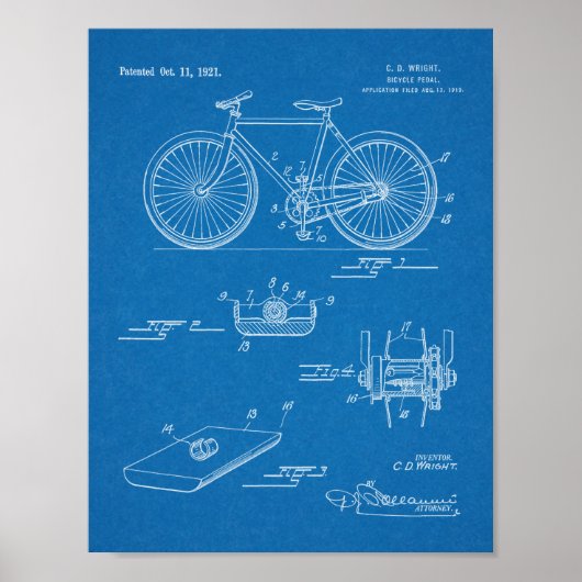 1921自転車ペダルデザイン特許プリント ポスター (正面)