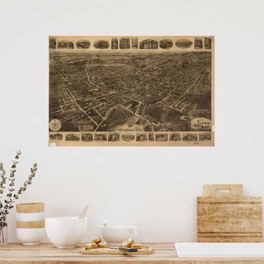 1921 Middletown, NY Birds Eye View Panoramic Map ポスター (キッチン)