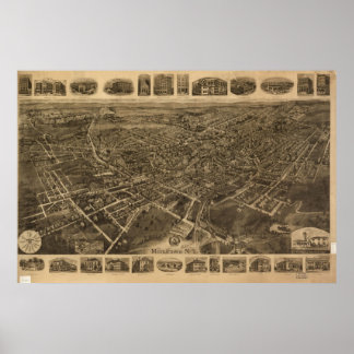 1921 Middletown, NY Birds Eye View Panoramic Map ポスター