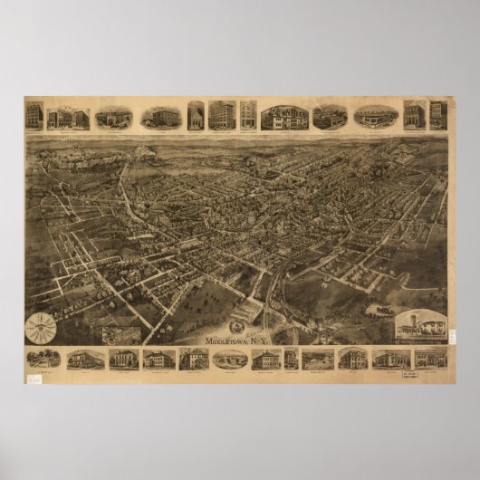 1921 Middletown, NY Birds Eye View Panoramic Map ポスター (正面)