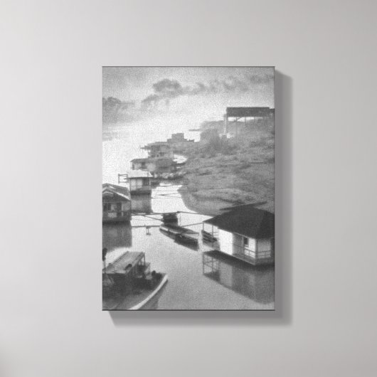 1922ヴィンテージ白黒ハウスボート キャンバスプリント (正面)