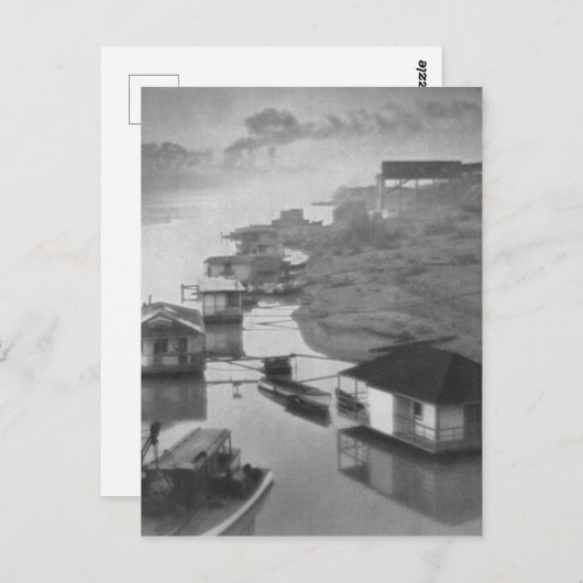 1922ヴィンテージ白黒ハウスボート ポストカード (正面/裏面)