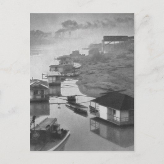 1922ヴィンテージ白黒ハウスボート ポストカード (正面)