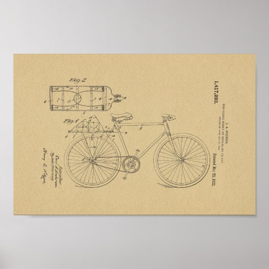 1922ヴィンテージ自転車特許プリント ポスター (正面)