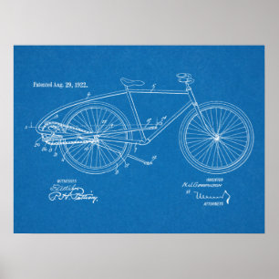 1922ヴィンテージ自転車特許青写真アートプリント ポスター