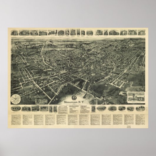 1922 Middletown, NY Birds Eye View Panoramic Map ポスター (正面)