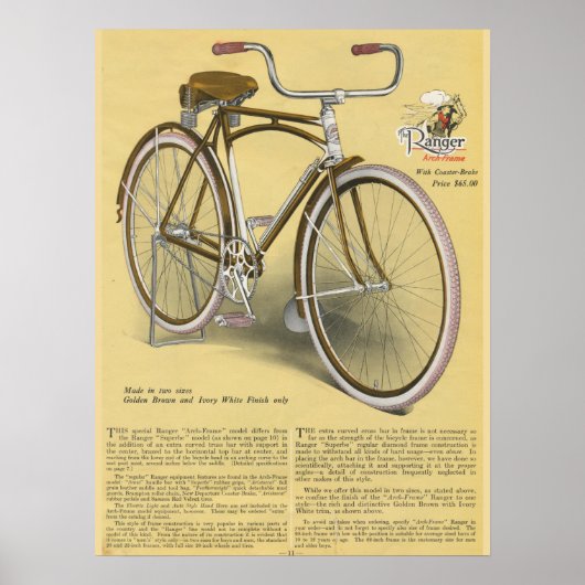 1923レンジャーアーチフレーム自転車とアートポスター ポスター (正面)