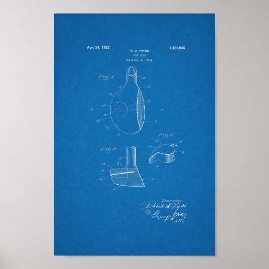 1923ヴィンテージゴルフクラブ特許青写真アートプリント ポスター (正面)