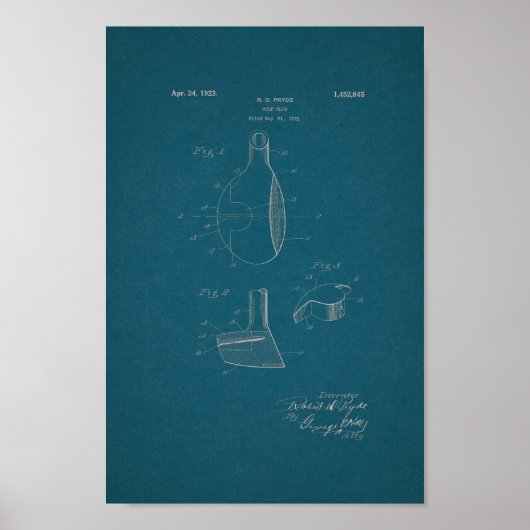 1923ヴィンテージゴルフクラブ特許青写真アートプリント ポスター (正面)