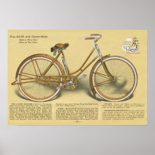1923ヴィンテージレディースレンジャー自転車広告アートポスター ポスター (正面)