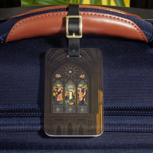 1923年ステンドグラス窓のある教会のポスター。 ラゲッジタグ (正面インサイチュ2)