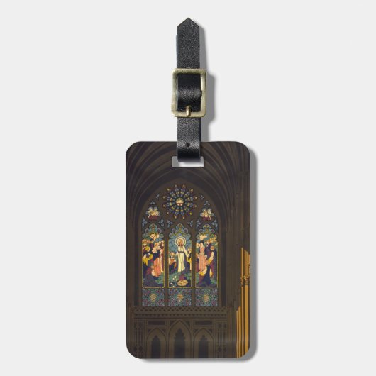 1923年ステンドグラス窓のある教会のポスター。 ラゲッジタグ (正面縦)