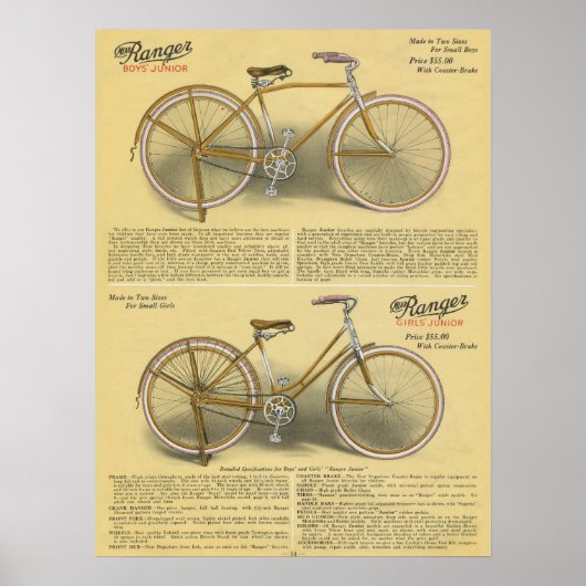 1923 Boys Girls Ranger Bicycle Ad Art Poster ポスター (正面)