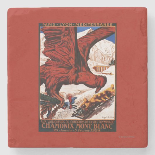 1924年オリンピック冬季大会ポスター ストーンコースター (正面)