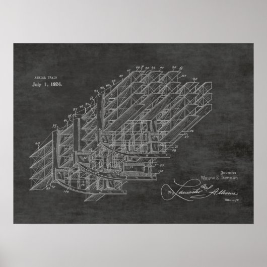 1924年航空機列車特許スケッチプリント ポスター (正面)