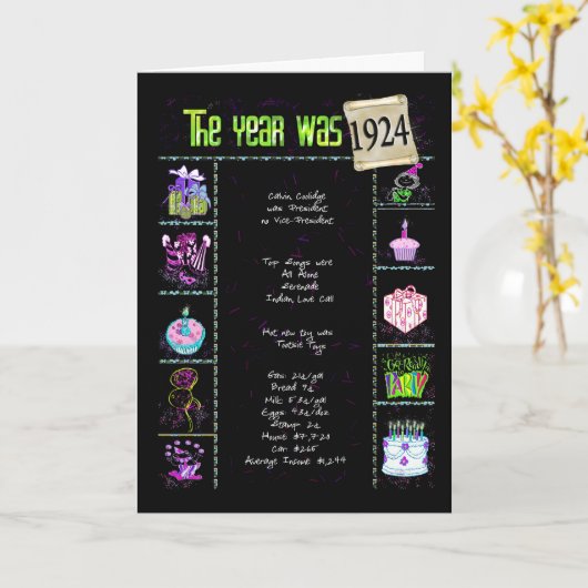 1924 Birthday Trivia カード (黄色い花)