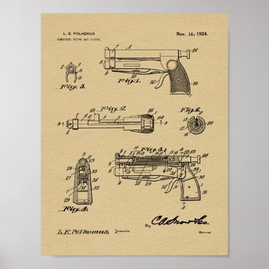 1924 Knife Gun Patent Art Drawing Print ポスター (正面)