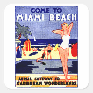 1925マイアミビーチ旅行ポスター スクエアシール