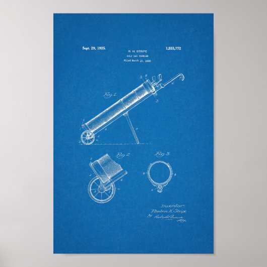 1925ヴィンテージゴルフバッグ特許青写真アートプリント ポスター (正面)