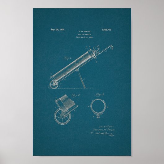 1925ヴィンテージゴルフバッグ特許青写真アートプリント ポスター (正面)