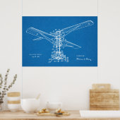 1925年ヘリコプ飛んでいるタマシン特許技術スケッチ ポスター (キッチン)