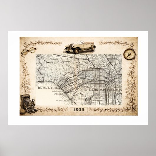 1925年 ロサンゼルス西側観光道路地図 ポスター (正面)