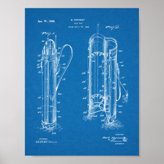 1926ゴルフクラブキャディバッグデザインパテントアートプリント ポスター (正面)