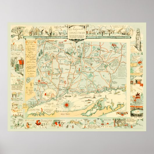 1926年からのコネチカットの歴史地図 ポスター (正面)