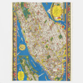 1926年ヴィンテージ復元 マンハッタン絵地図 フリースブランケット (正面)
