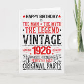 1926年生まれの誕生日 おとこ 伝説 偉人 カード (正面)