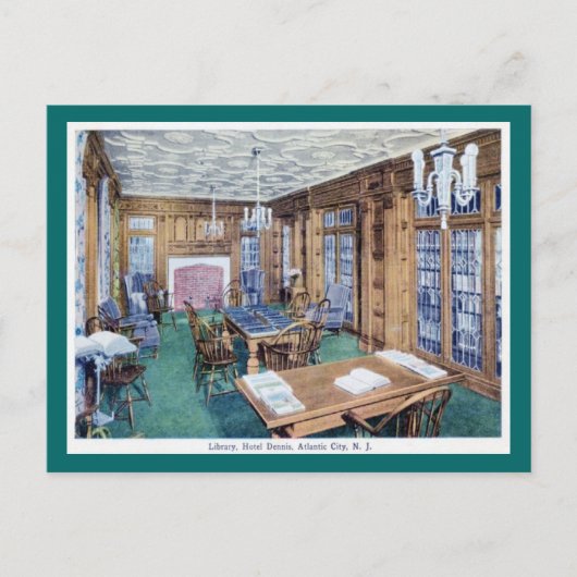 1926年 アトランティックシティの図書館、ホテルデニス ヴィンテージ ポストカード (正面)