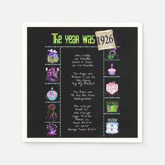 1926誕生年トリビア スタンダードカクテルナプキン (正面)