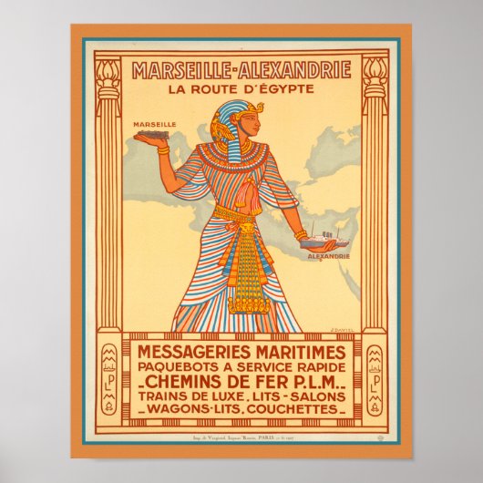 1927マルセイユアレクサンドリーエジプト旅行 ポスター (正面)