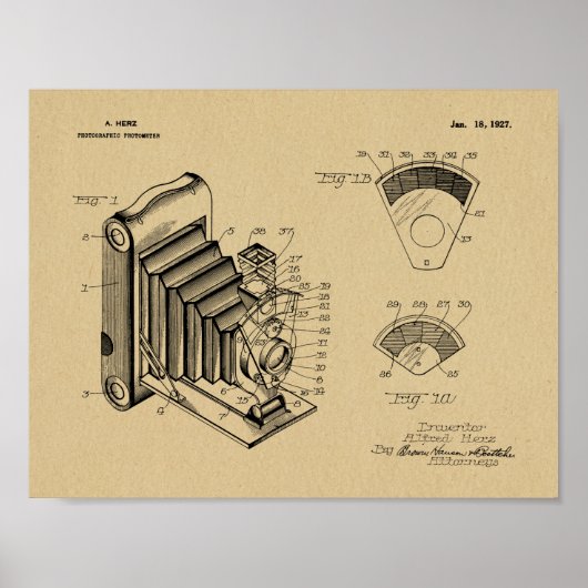 1927年折りカメラ特許美術スケッチプリント ポスター (正面)