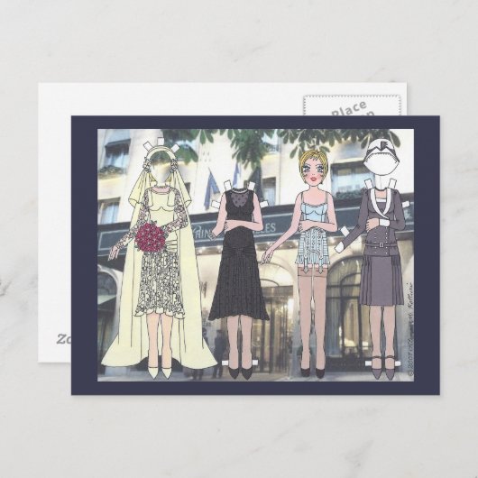 1928年のアールデコ人形はがきのベティ、紙花嫁 ポストカード (正面/裏面)