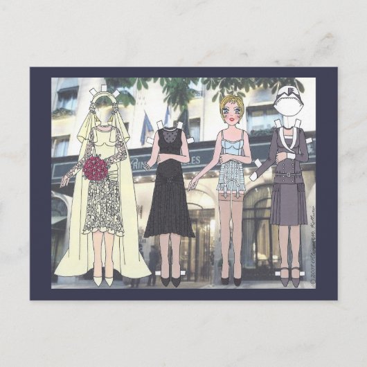 1928年のアールデコ人形はがきのベティ、紙花嫁 ポストカード (正面)