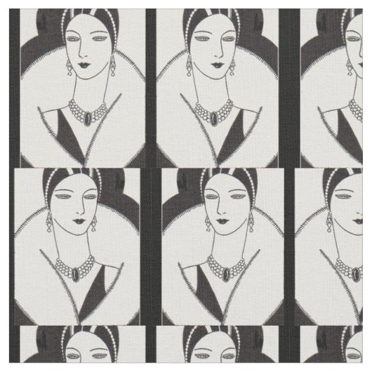 1928年のアール・デコの女性のプリント ファブリック (クローズアップ)