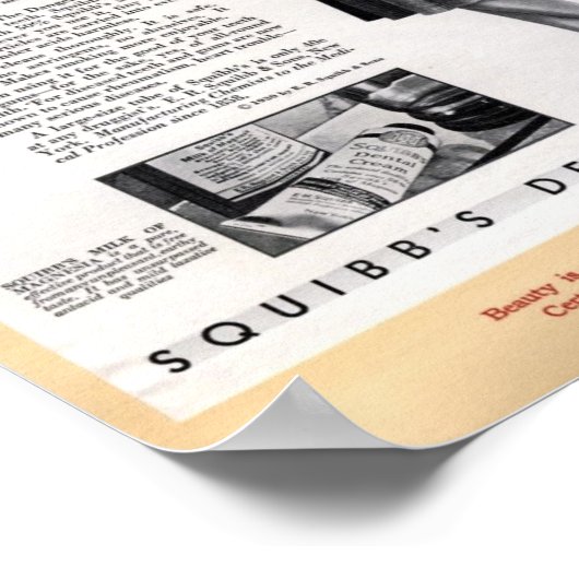 1929スクイブ歯科クリーム広告 ポスター (角)