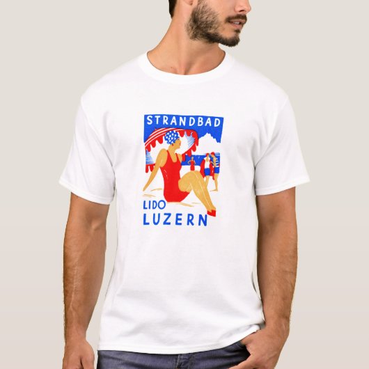 1929年のアールデコStrandbad Lidoルツェルン Tシャツ (正面)