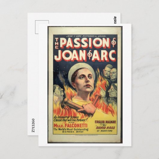 1929年の映画『ジョアン・オブ・アークの情熱』 ポストカード (正面/裏面)