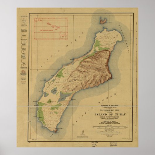 1929年ニハウの地図ハワイアン諸島 ポスター (正面)