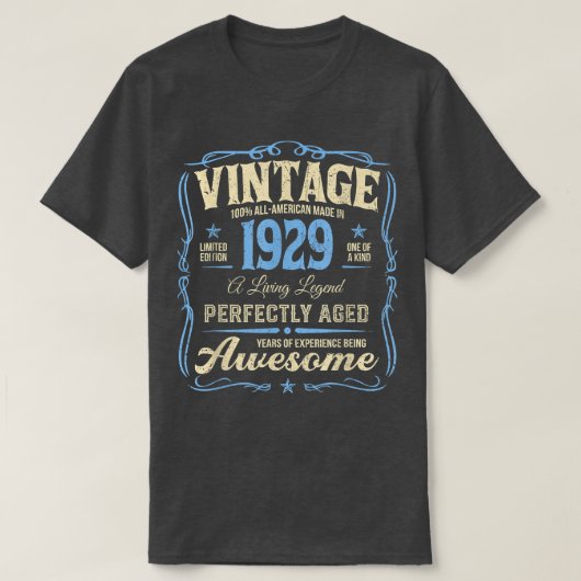 1929 93年93誕生日ティー生まれヴィンテージ伝説 Tシャツ (デザイン正面)