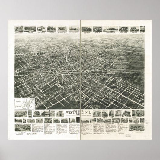 1929 Westfield, NJ Birds Eye View Panoramic Map ポスター (正面)