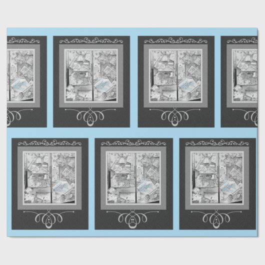 1930のギフトベビー店ウィンドウブラックブルー ラッピングペーパー (シーム)