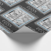 1930のギフトベビー店ウィンドウブラックブルー ラッピングペーパー (角)