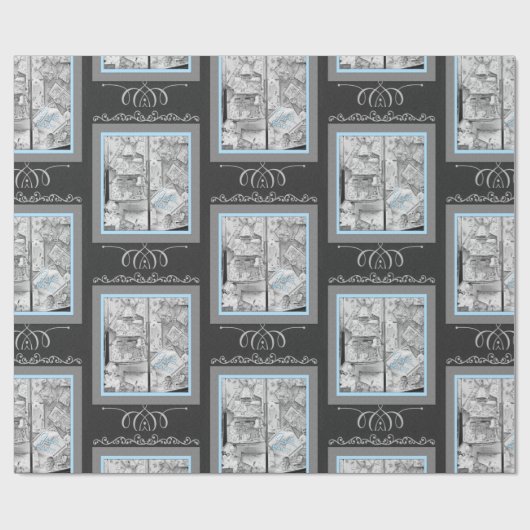 1930のギフトベビー店ウィンドウブラックブルー ラッピングペーパー (フラット)